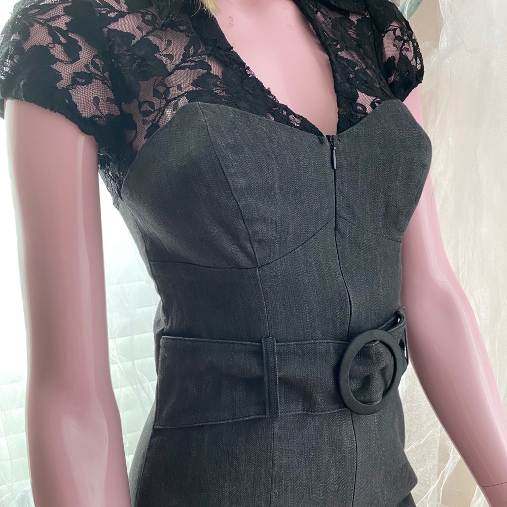 Dark Grey Denim Black Lace Dress